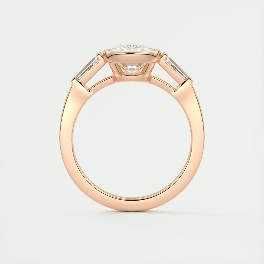 2.30 Ct Lowrider Center Stone Cushion & Side Stone Bagutte Engagement Ring