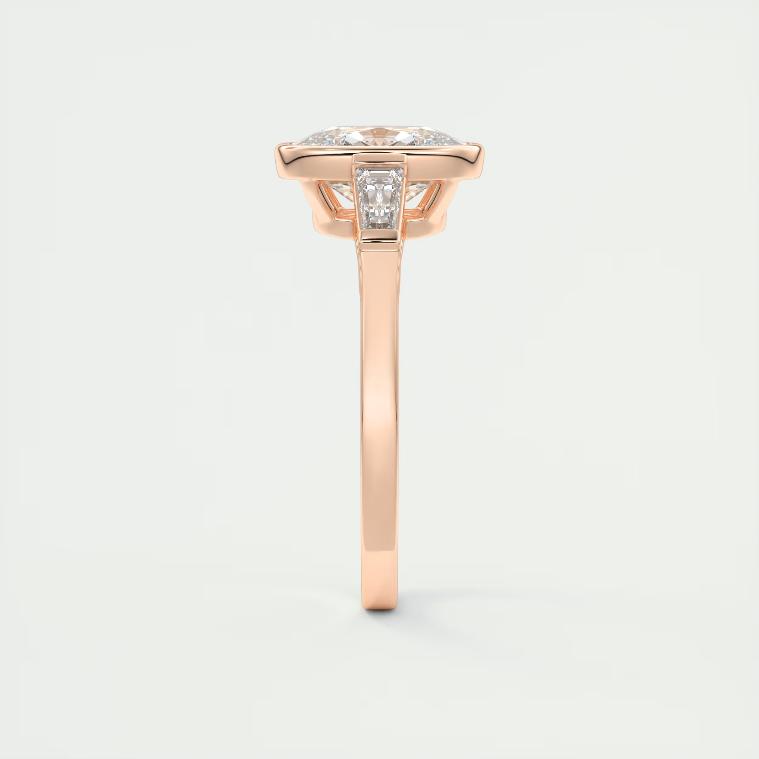 2.30 Ct Lowrider Center Stone Cushion & Side Stone Bagutte Engagement Ring