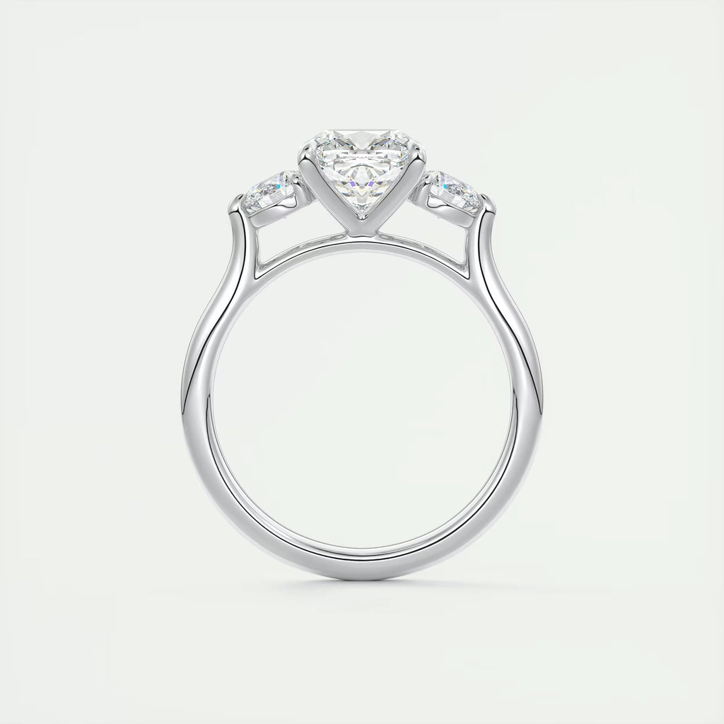2.50 Ct The Cathedral Three Center Stone Cushion & Side Stone Round Engagement Ring