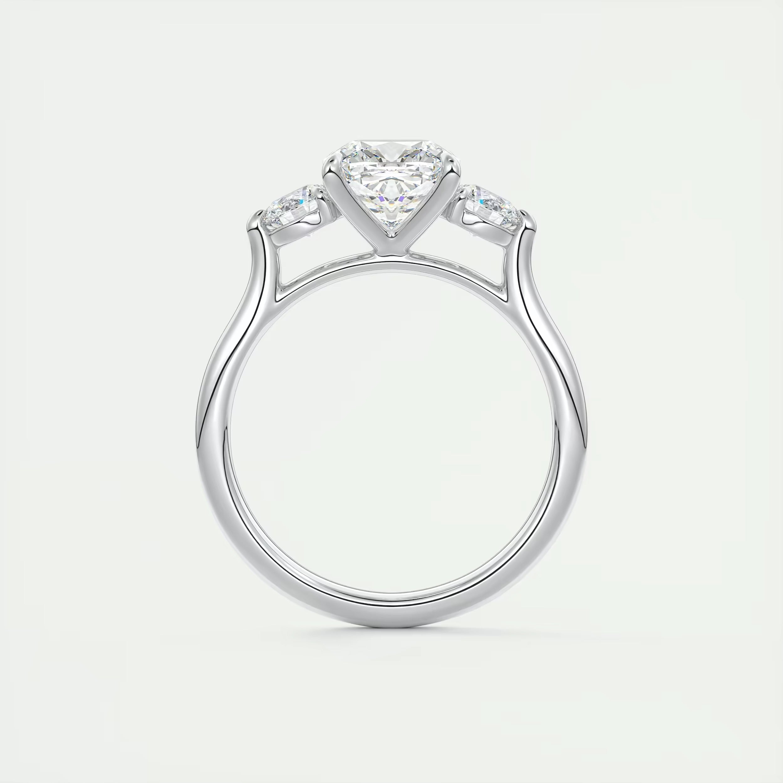 2.50 Ct The Cathedral Three Center Stone Cushion & Side Stone Round Engagement Ring