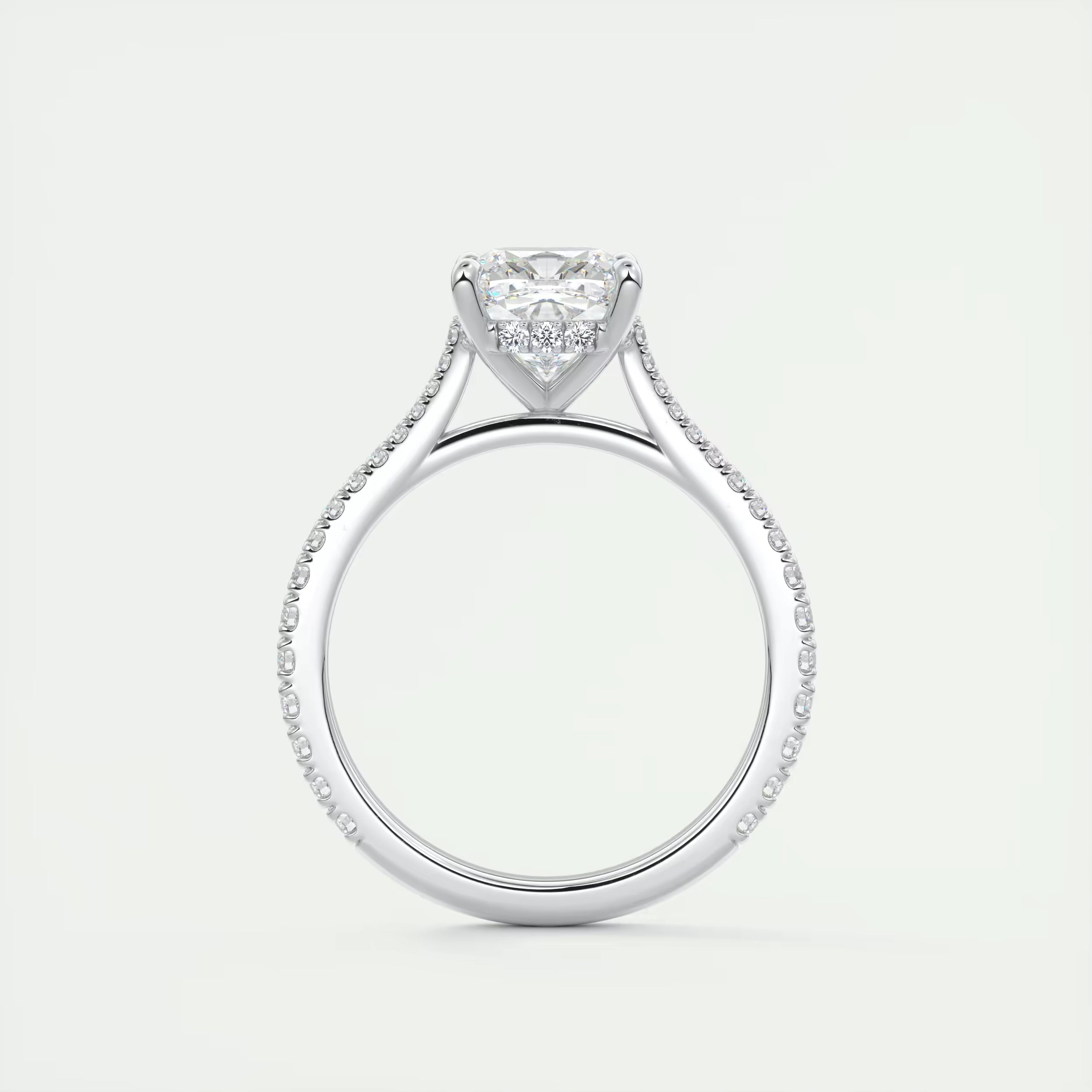 2.50 Ct The Cathedral Deluxe Center Stone Cushion Hidden Halo Engagement Ring