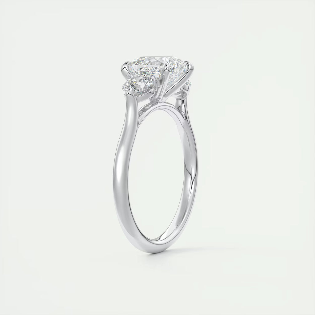2.50 Ct The Cathedral Three Center Stone Cushion & Side Stone Round Engagement Ring