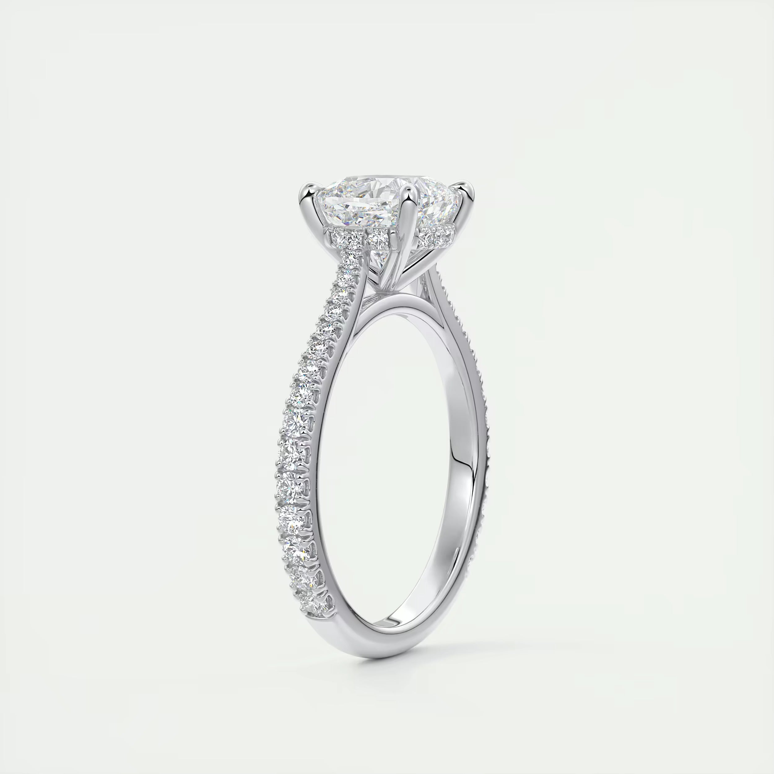 2.50 Ct The Cathedral Deluxe Center Stone Cushion Hidden Halo Engagement Ring