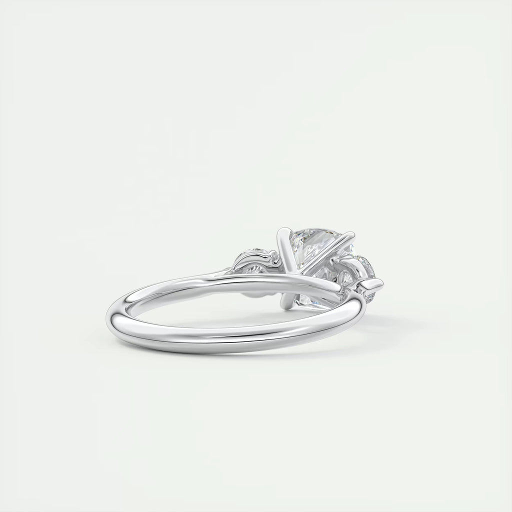 2.50 Ct The Cathedral Three Center Stone Cushion & Side Stone Round Engagement Ring