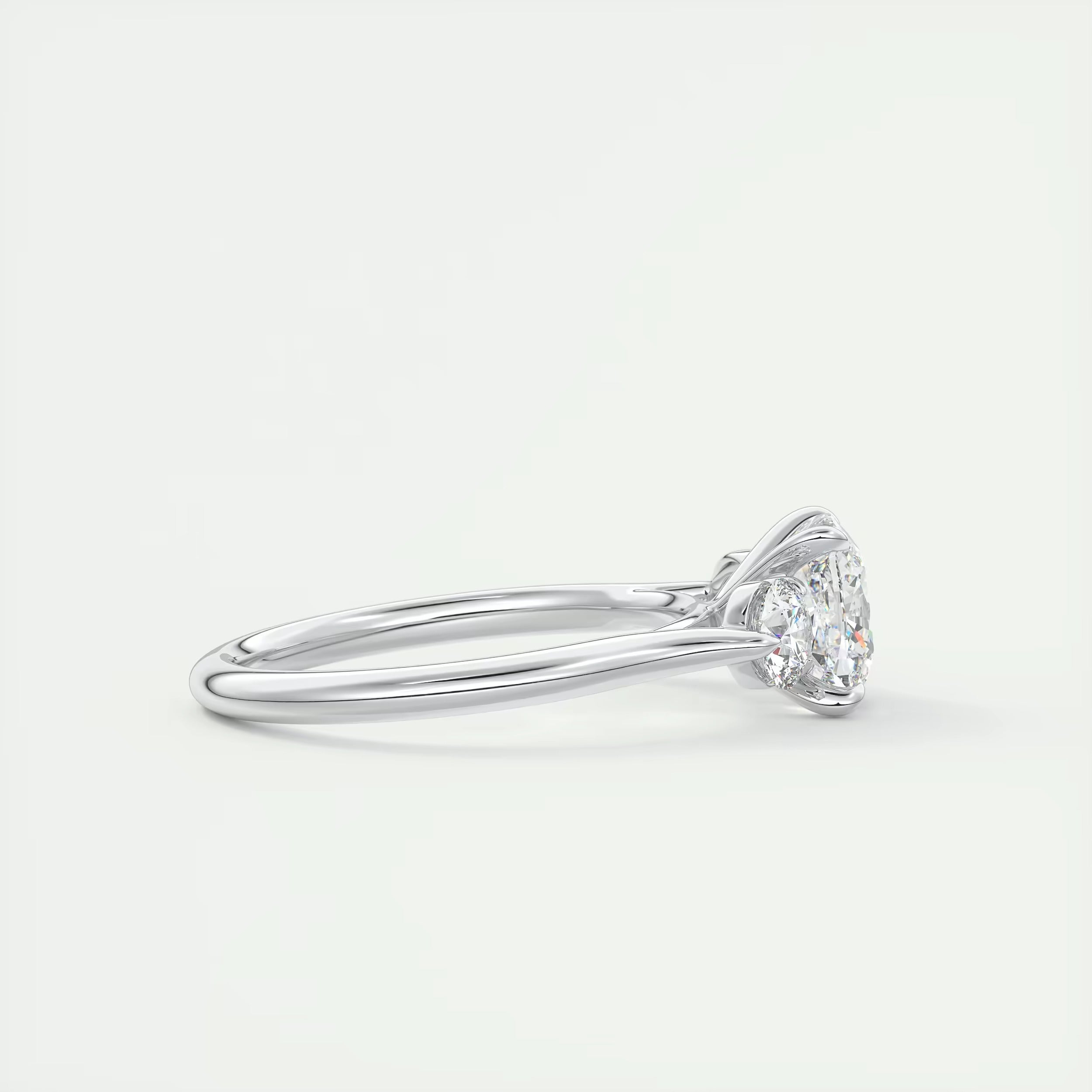 2.50 Ct The Cathedral Three Center Stone Cushion & Side Stone Round Engagement Ring