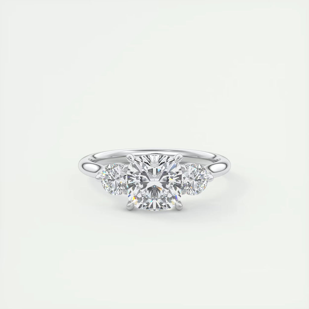 2.50 Ct The Cathedral Three Center Stone Cushion & Side Stone Round Engagement Ring