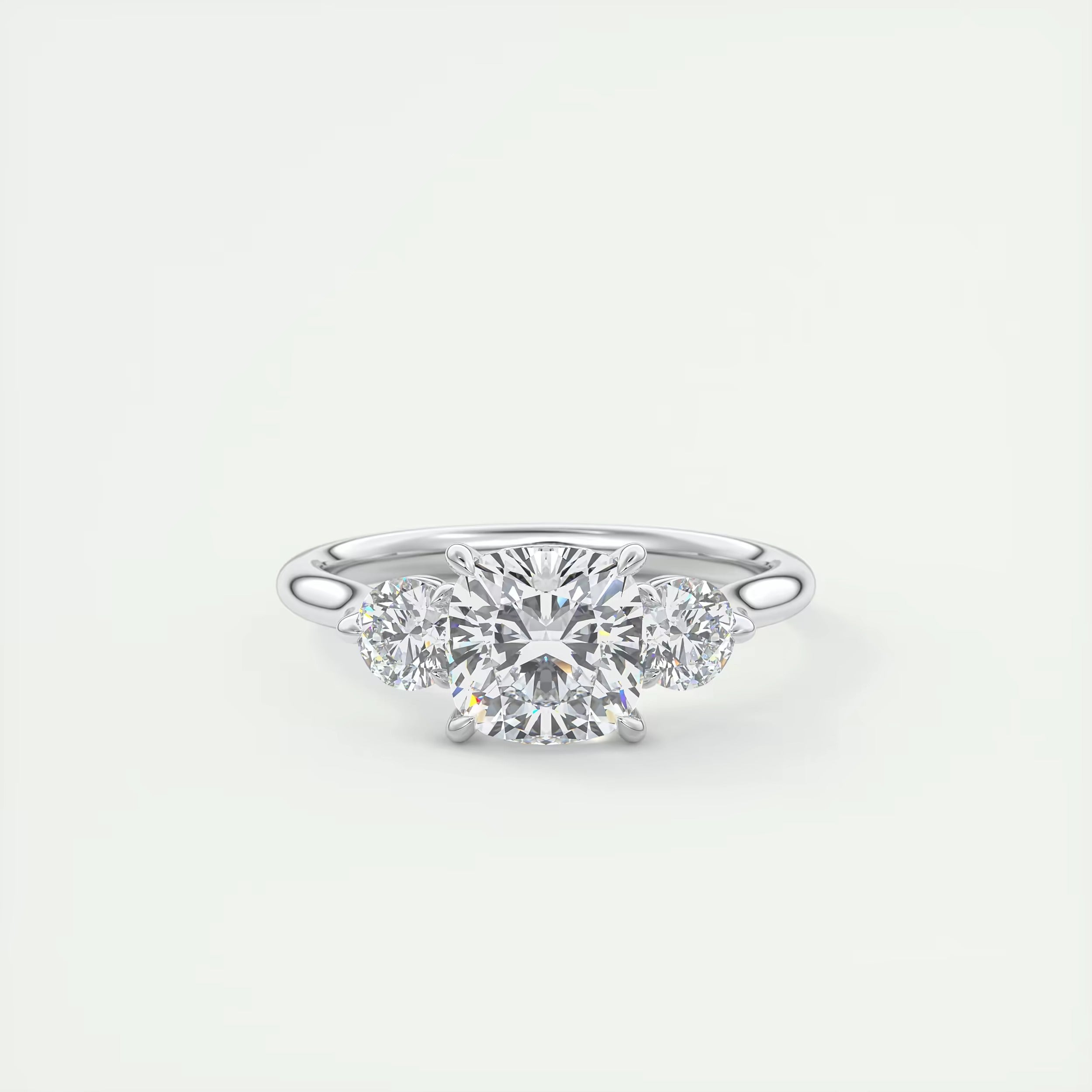 2.50 Ct The Cathedral Three Center Stone Cushion & Side Stone Round Engagement Ring