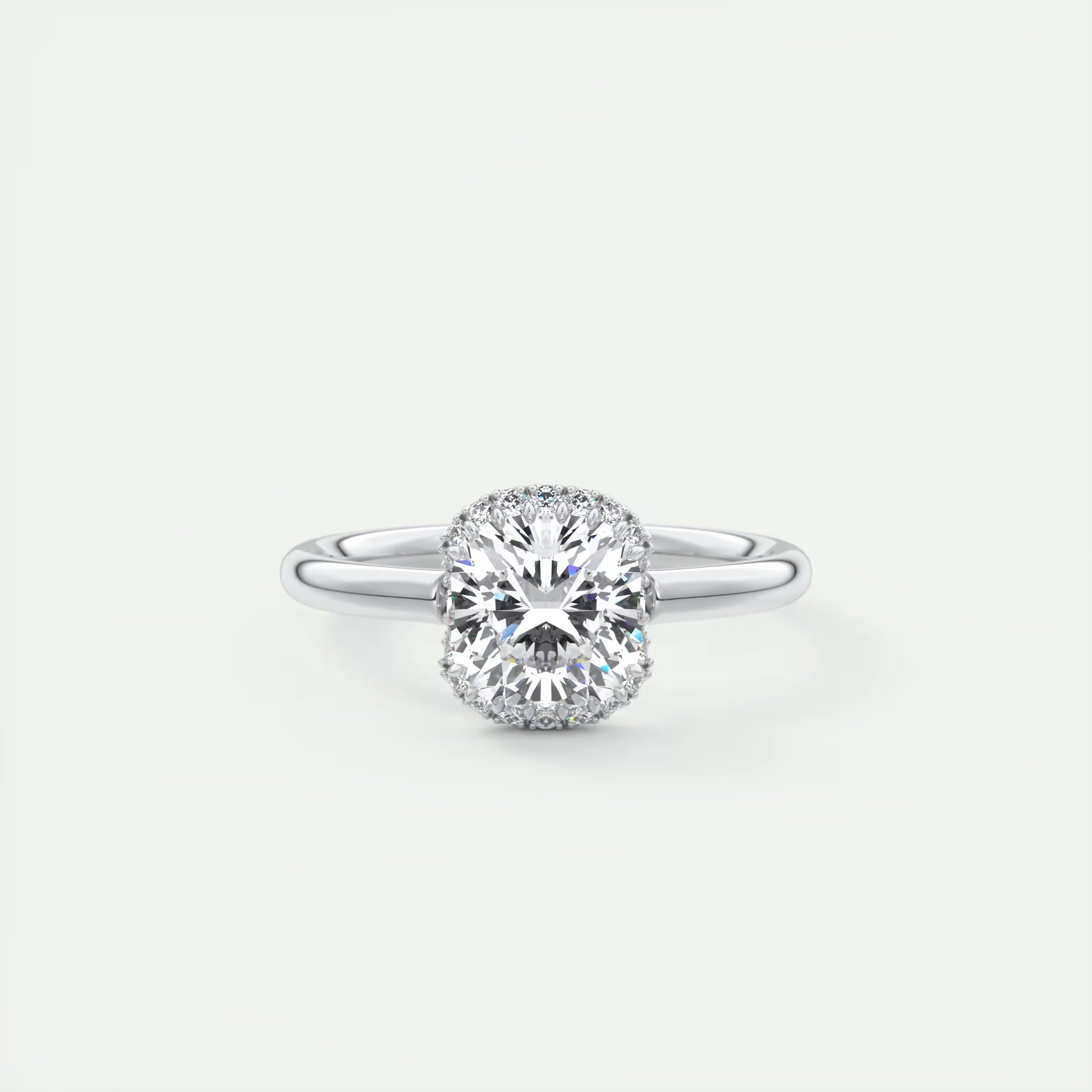 2.10 Ct The Center Stone Cushion Flush Stacking Half Halo Solitaire Ring