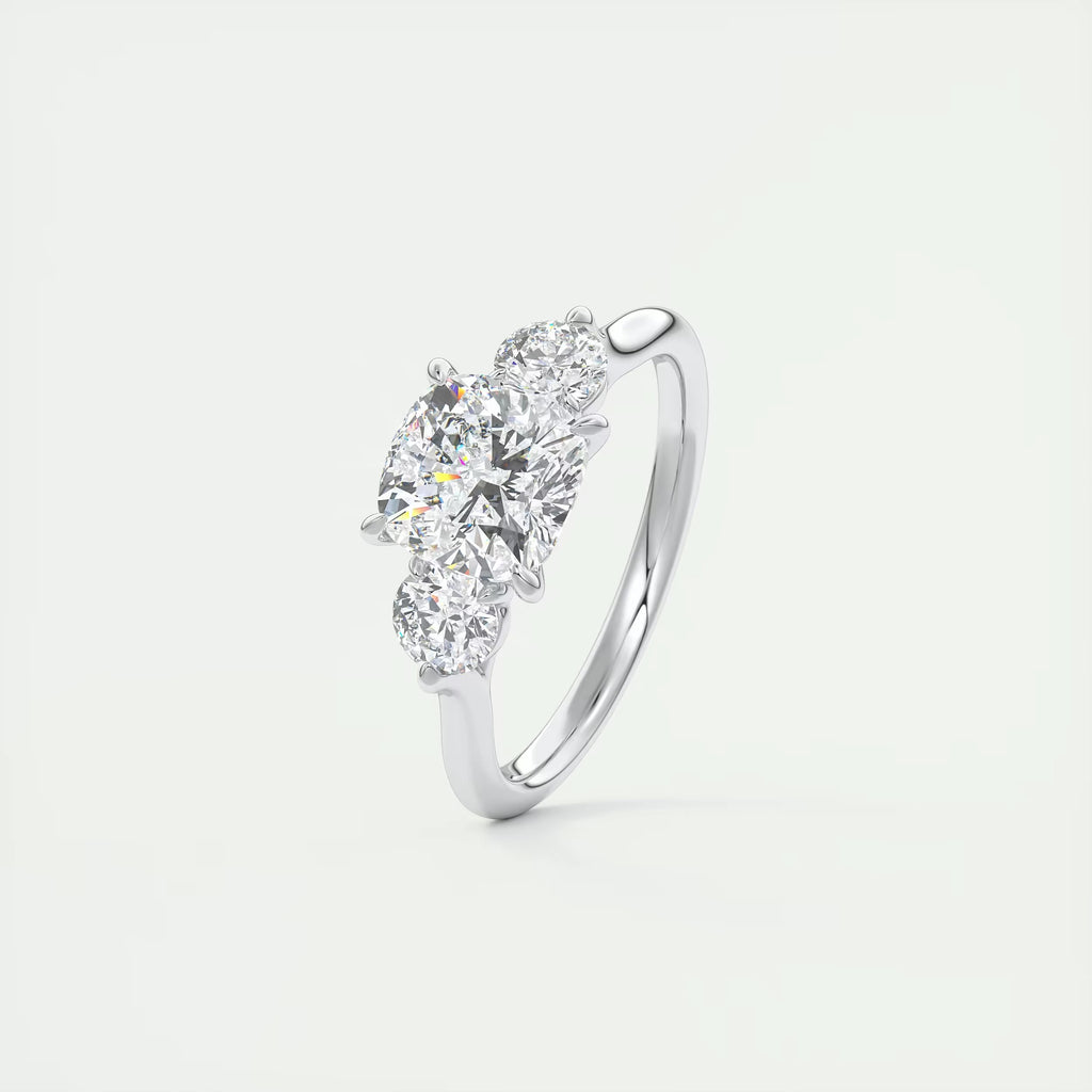 2.50 Ct The Cathedral Three Center Stone Cushion & Side Stone Round Engagement Ring