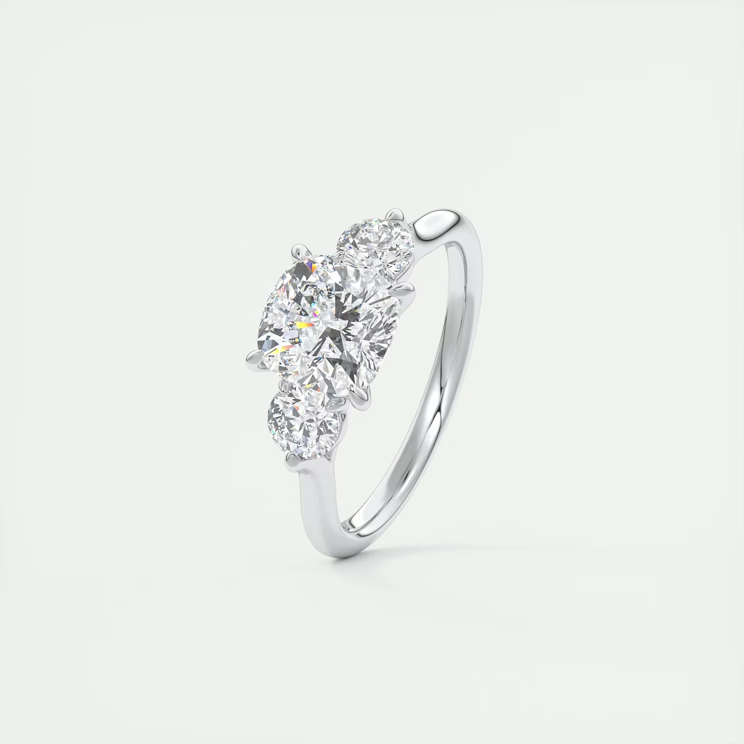 2.50 Ct The Cathedral Three Center Stone Cushion & Side Stone Round Engagement Ring
