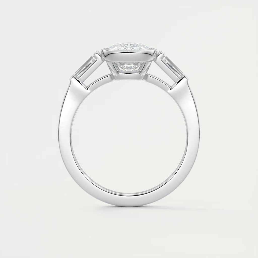 2.30 Ct Lowrider Center Stone Cushion & Side Stone Bagutte Engagement Ring