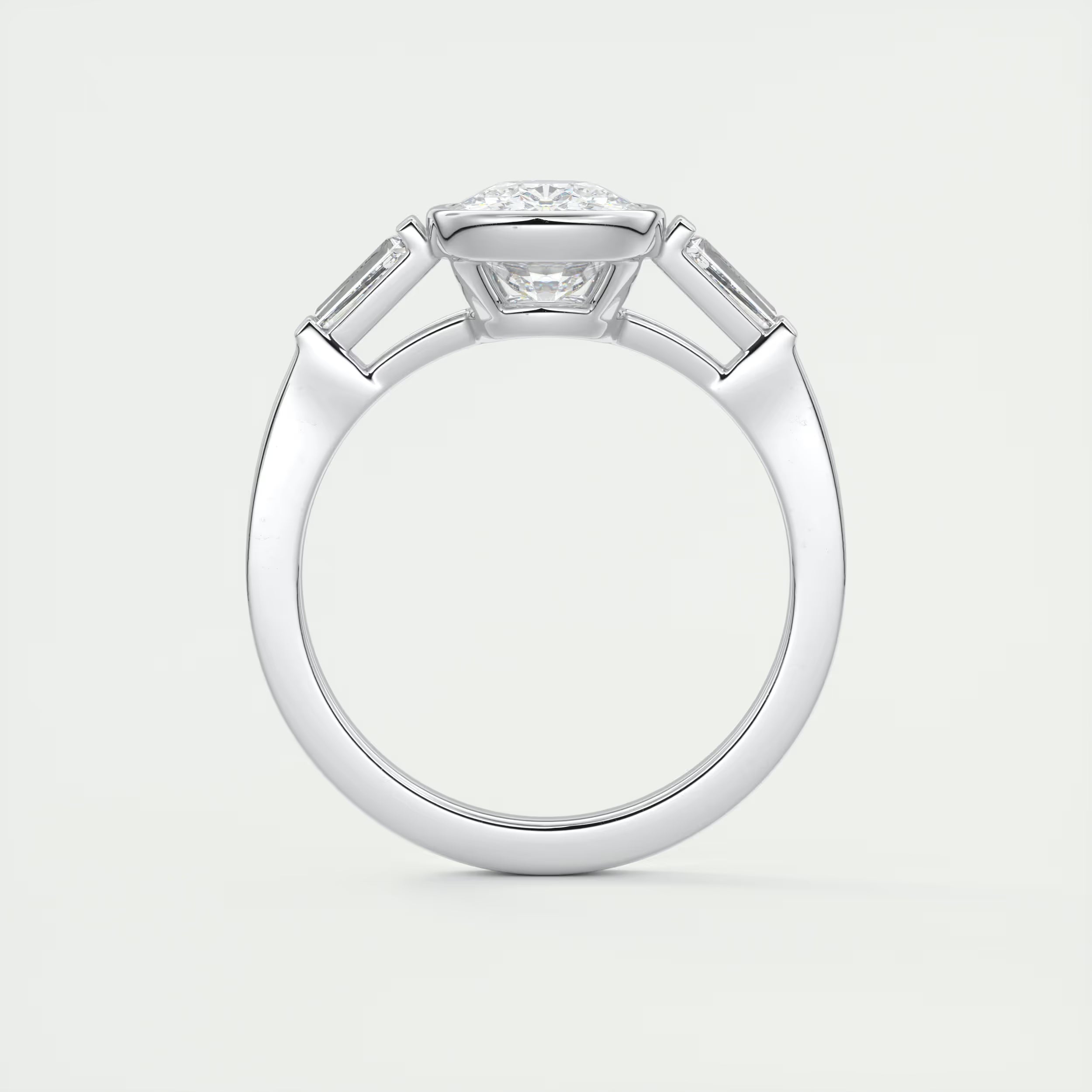 2.30 Ct Lowrider Center Stone Cushion & Side Stone Bagutte Engagement Ring