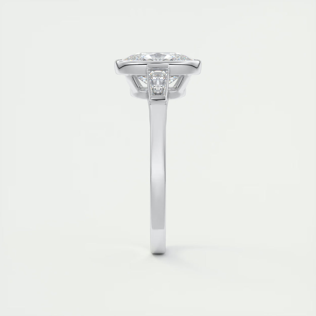 2.30 Ct Lowrider Center Stone Cushion & Side Stone Bagutte Engagement Ring