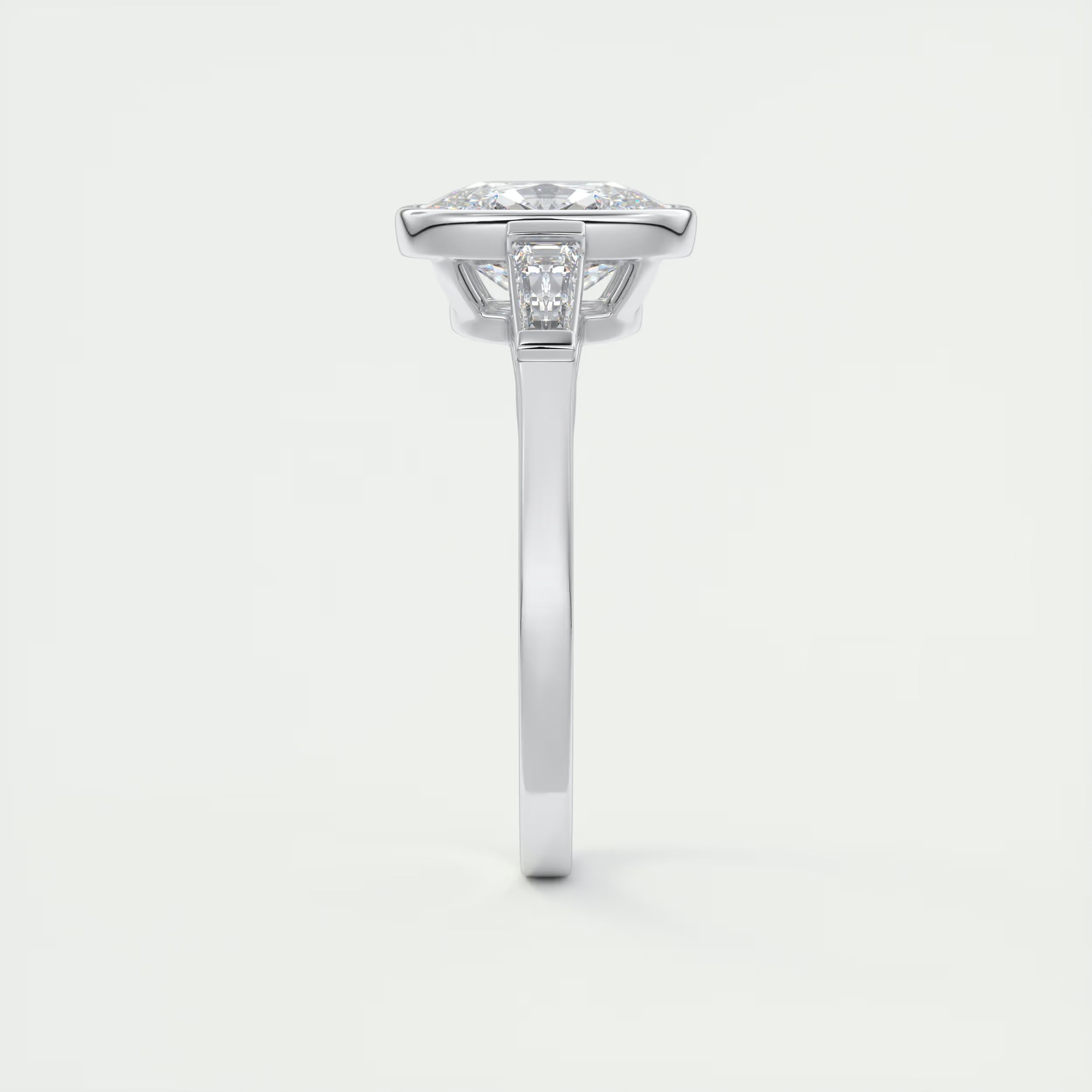 2.30 Ct Lowrider Center Stone Cushion & Side Stone Bagutte Engagement Ring