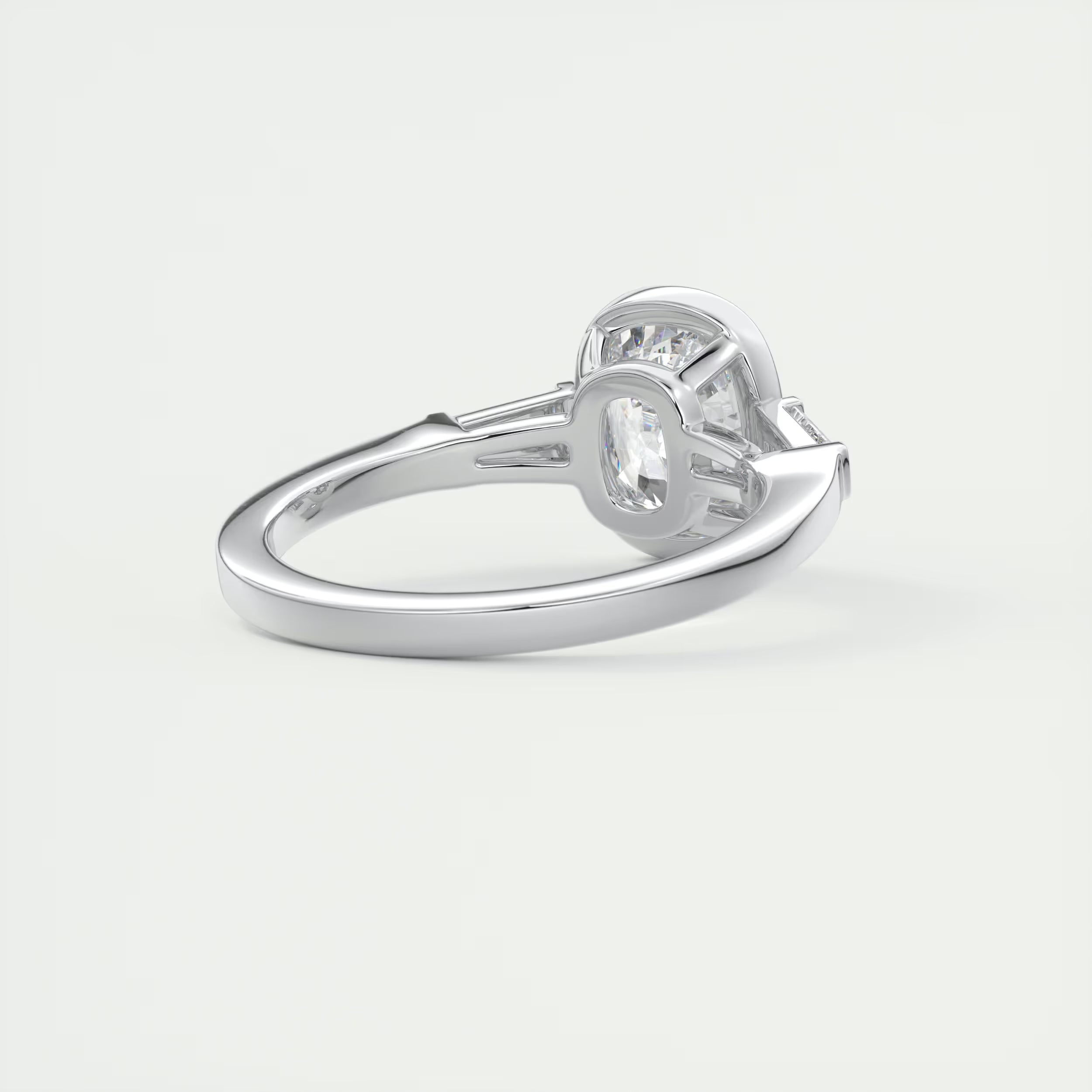 2.30 Ct Lowrider Center Stone Cushion & Side Stone Bagutte Engagement Ring