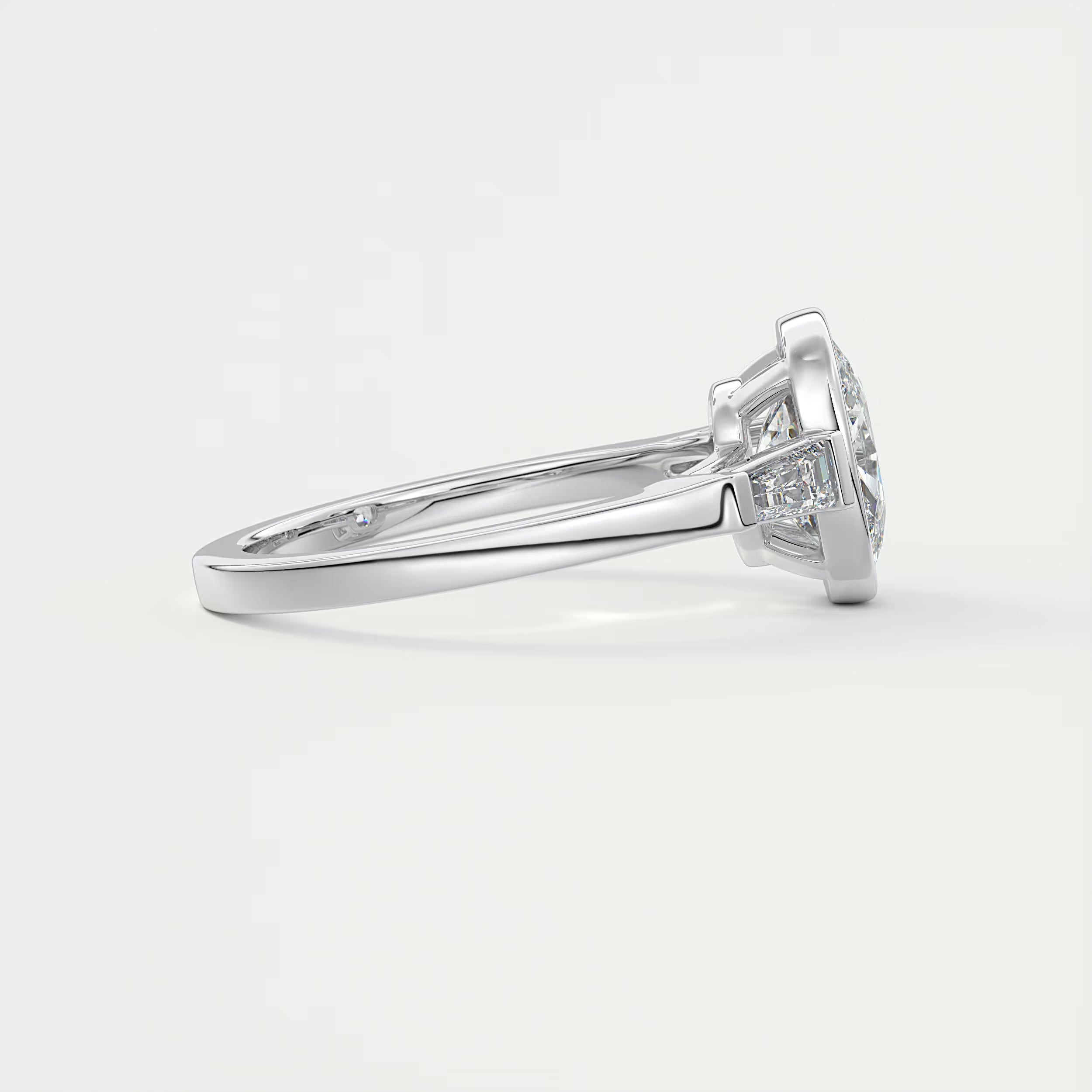 2.30 Ct Lowrider Center Stone Cushion & Side Stone Bagutte Engagement Ring