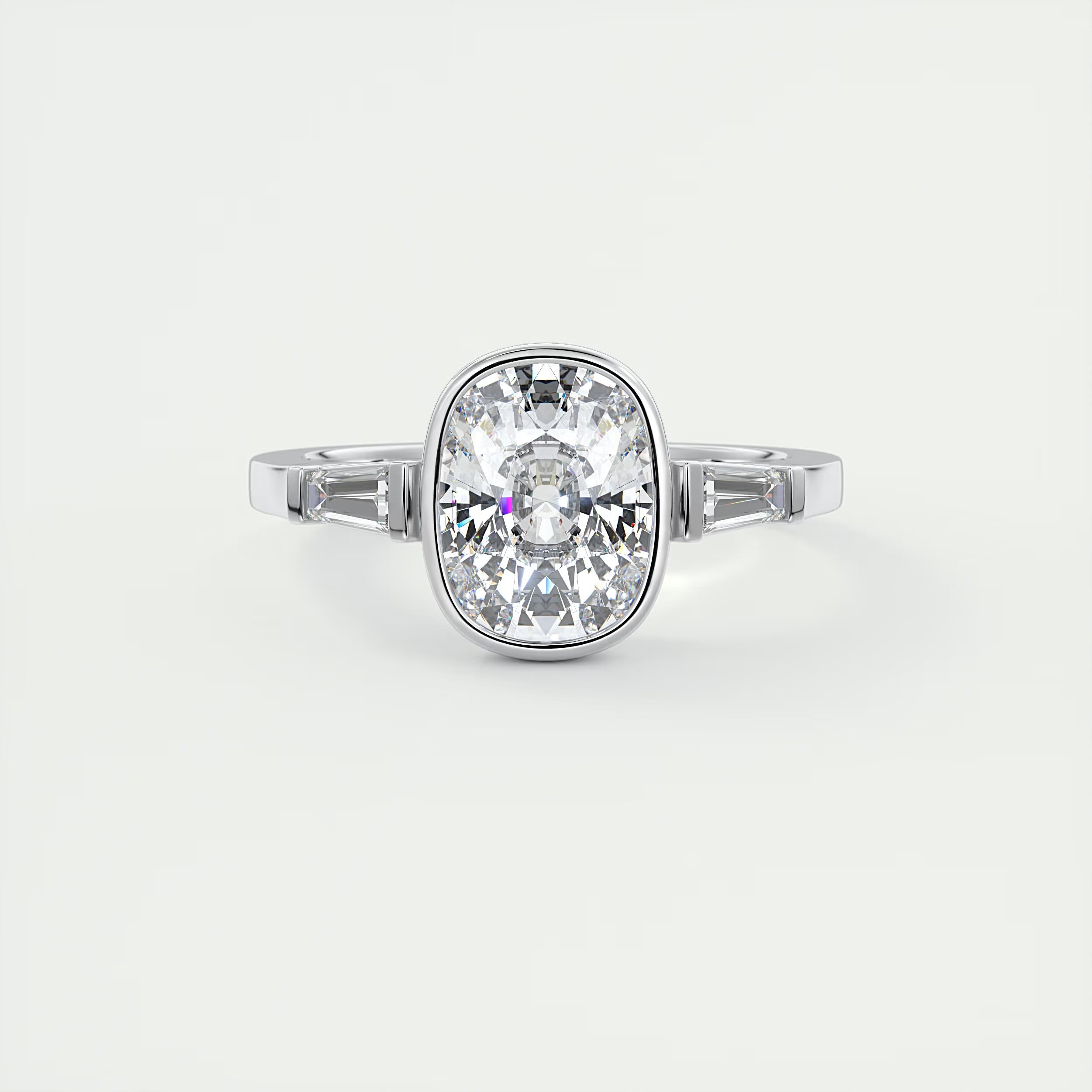 2.30 Ct Lowrider Center Stone Cushion & Side Stone Bagutte Engagement Ring
