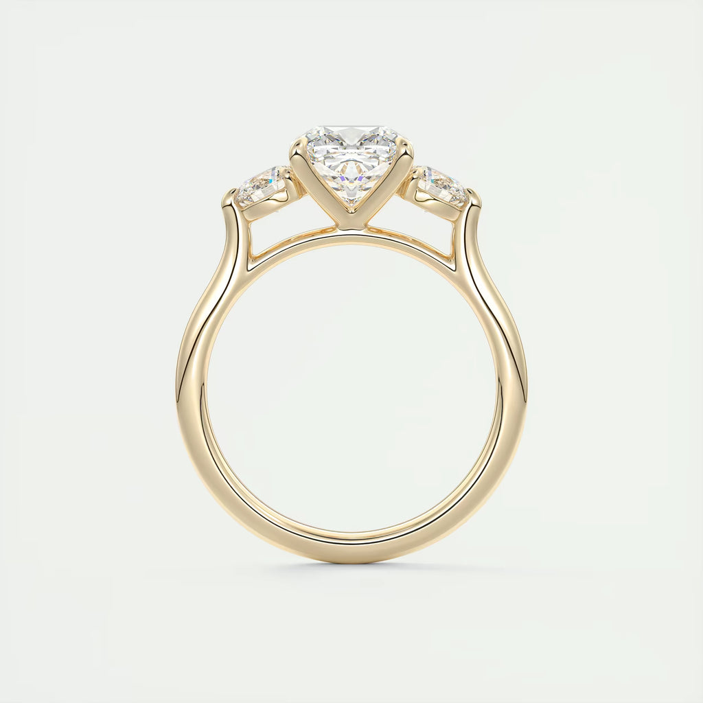 2.50 Ct The Cathedral Three Center Stone Cushion & Side Stone Round Engagement Ring