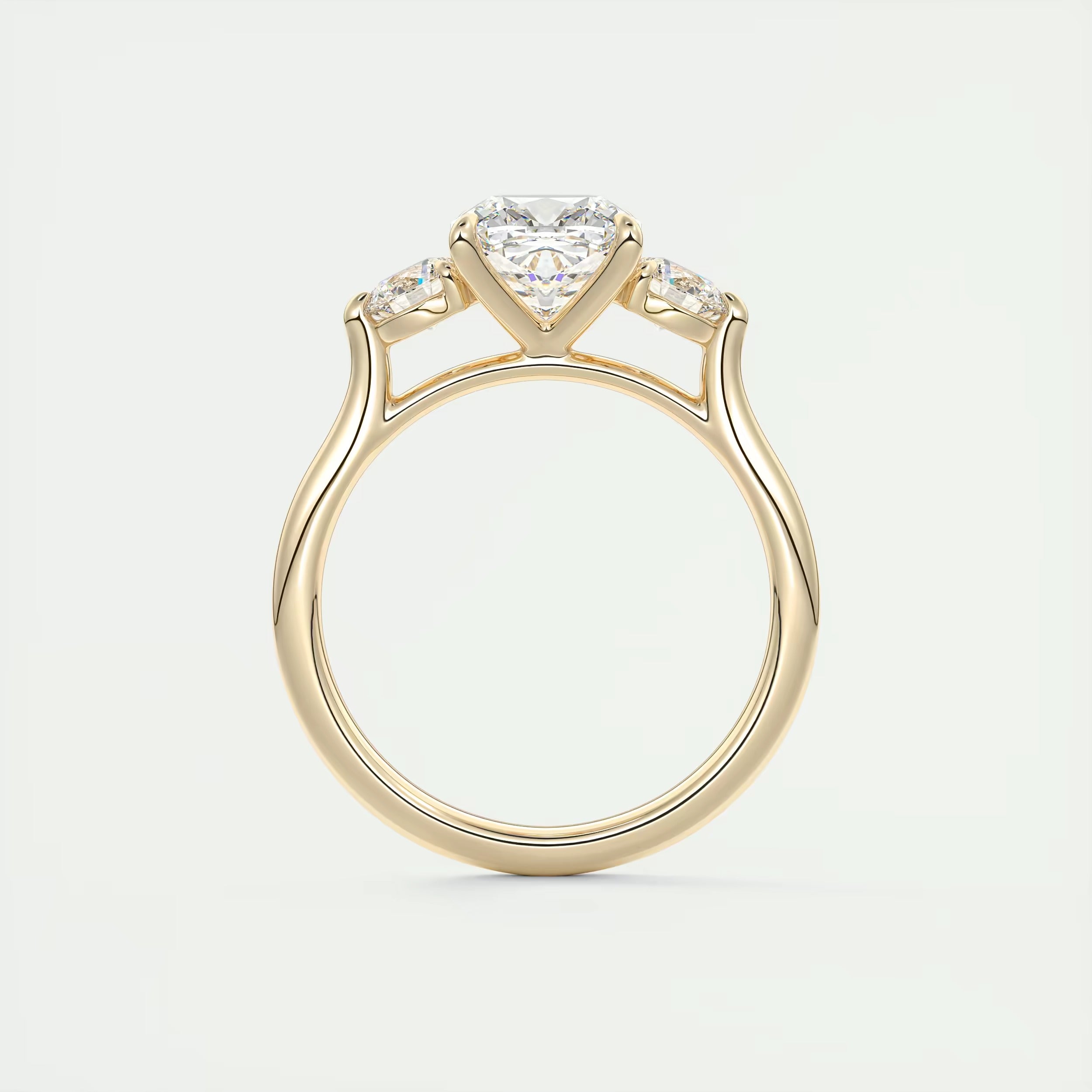 2.50 Ct The Cathedral Three Center Stone Cushion & Side Stone Round Engagement Ring