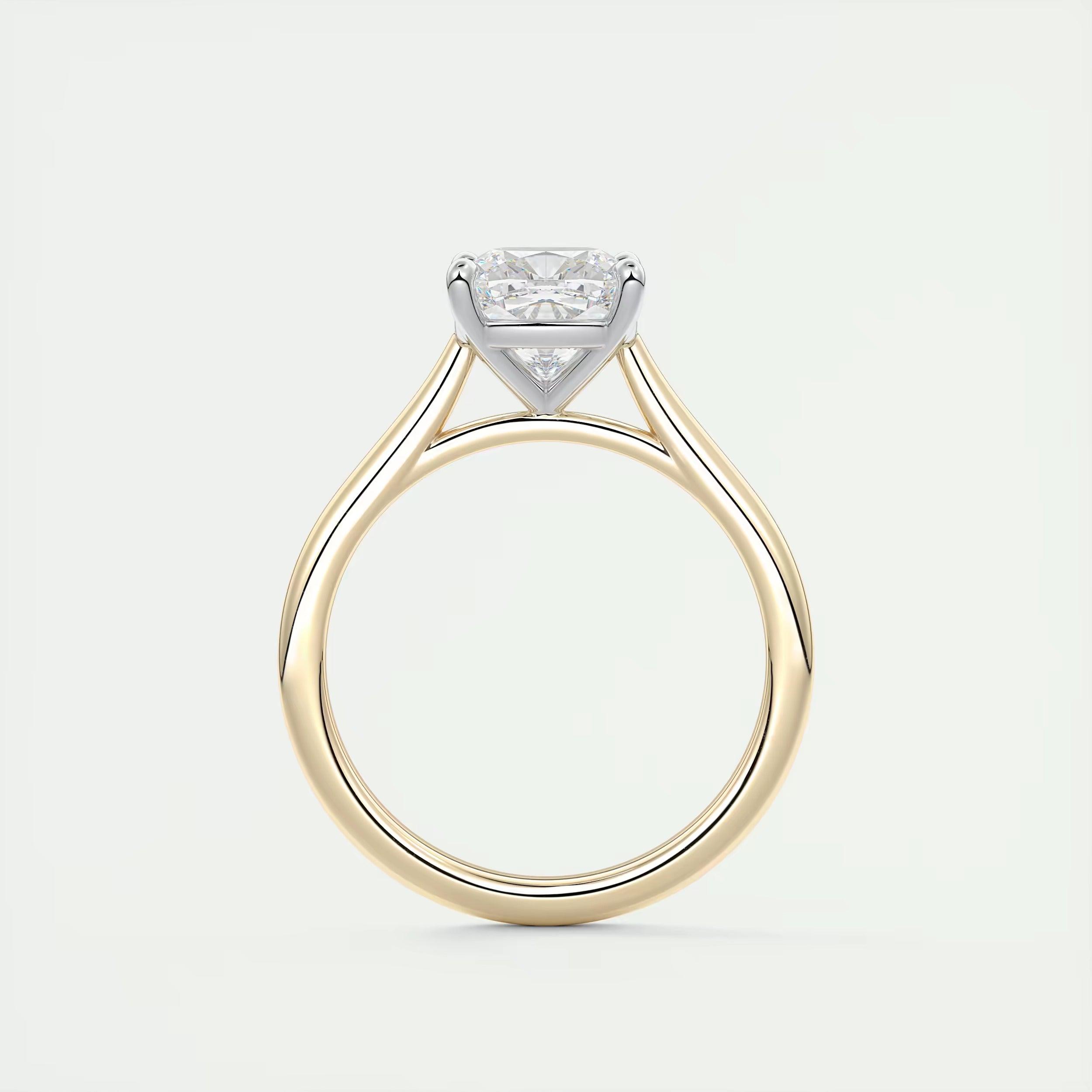 2.00 Ct The Cathedral Two Tone Cushion Gold Cathedral Solitaire with Prongs Engagement Ring