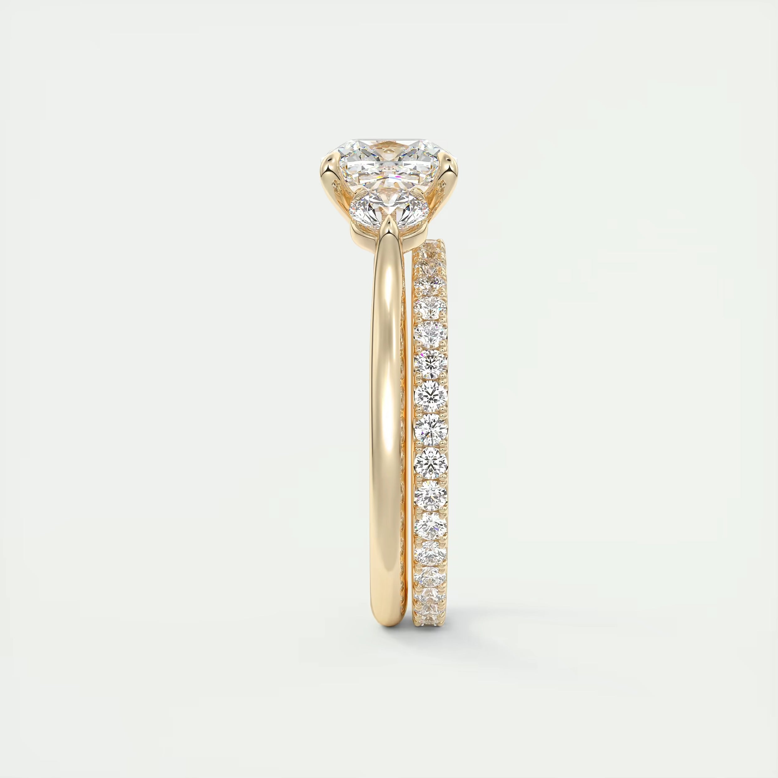 2.50 Ct The Cathedral Three Center Stone Cushion & Side Stone Round Engagement Ring