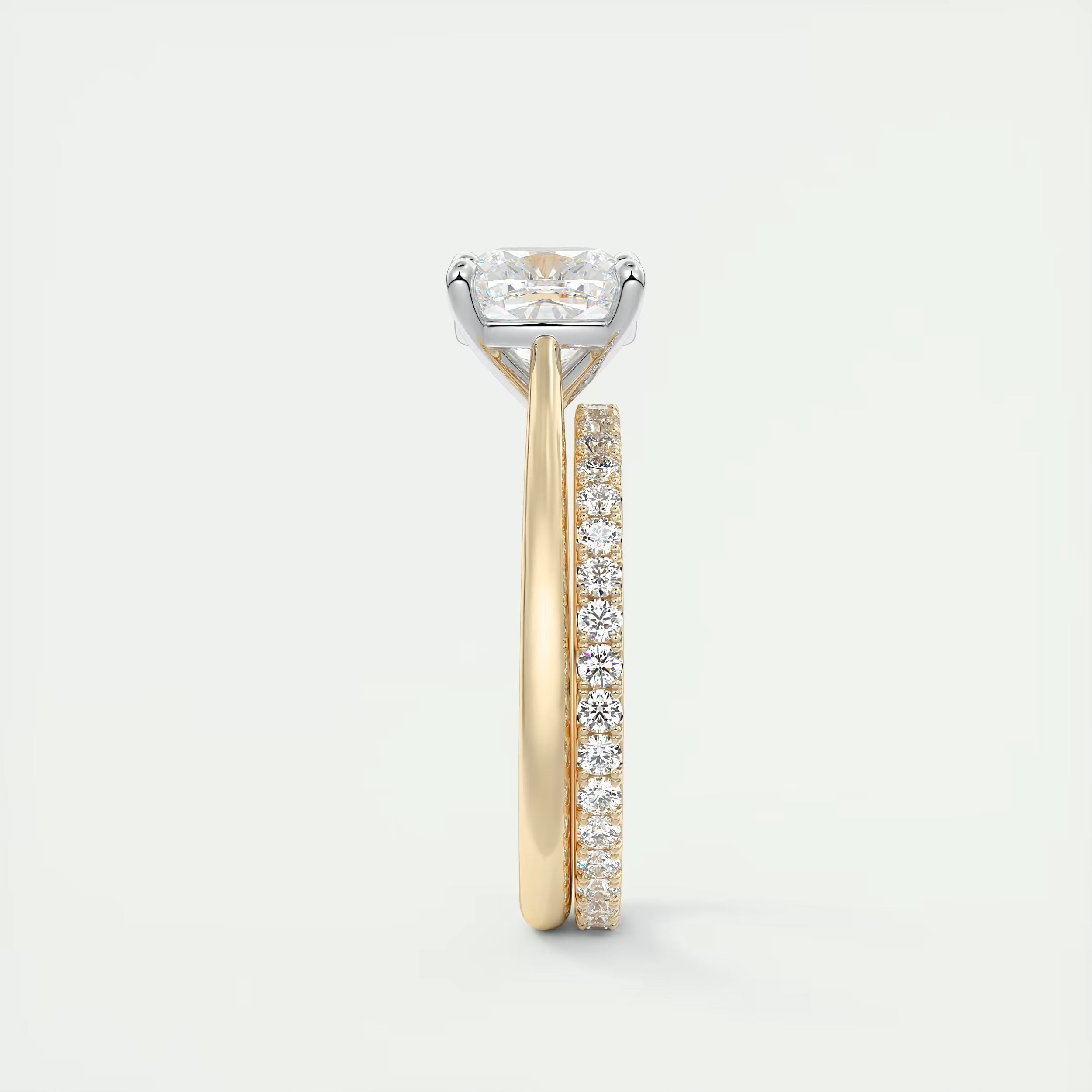 2.00 Ct The Cathedral Two Tone Cushion Gold Cathedral Solitaire with Prongs Engagement Ring