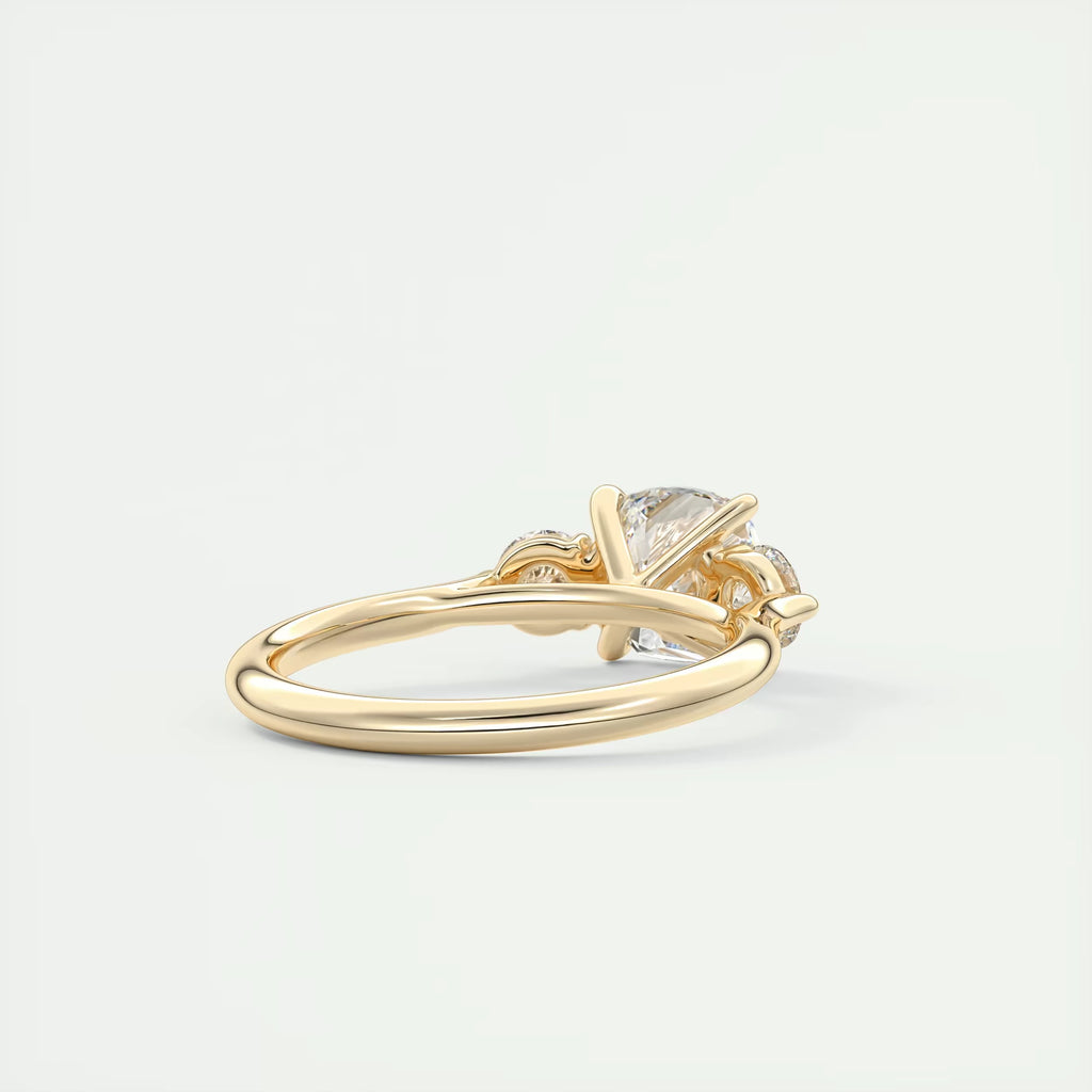 2.50 Ct The Cathedral Three Center Stone Cushion & Side Stone Round Engagement Ring