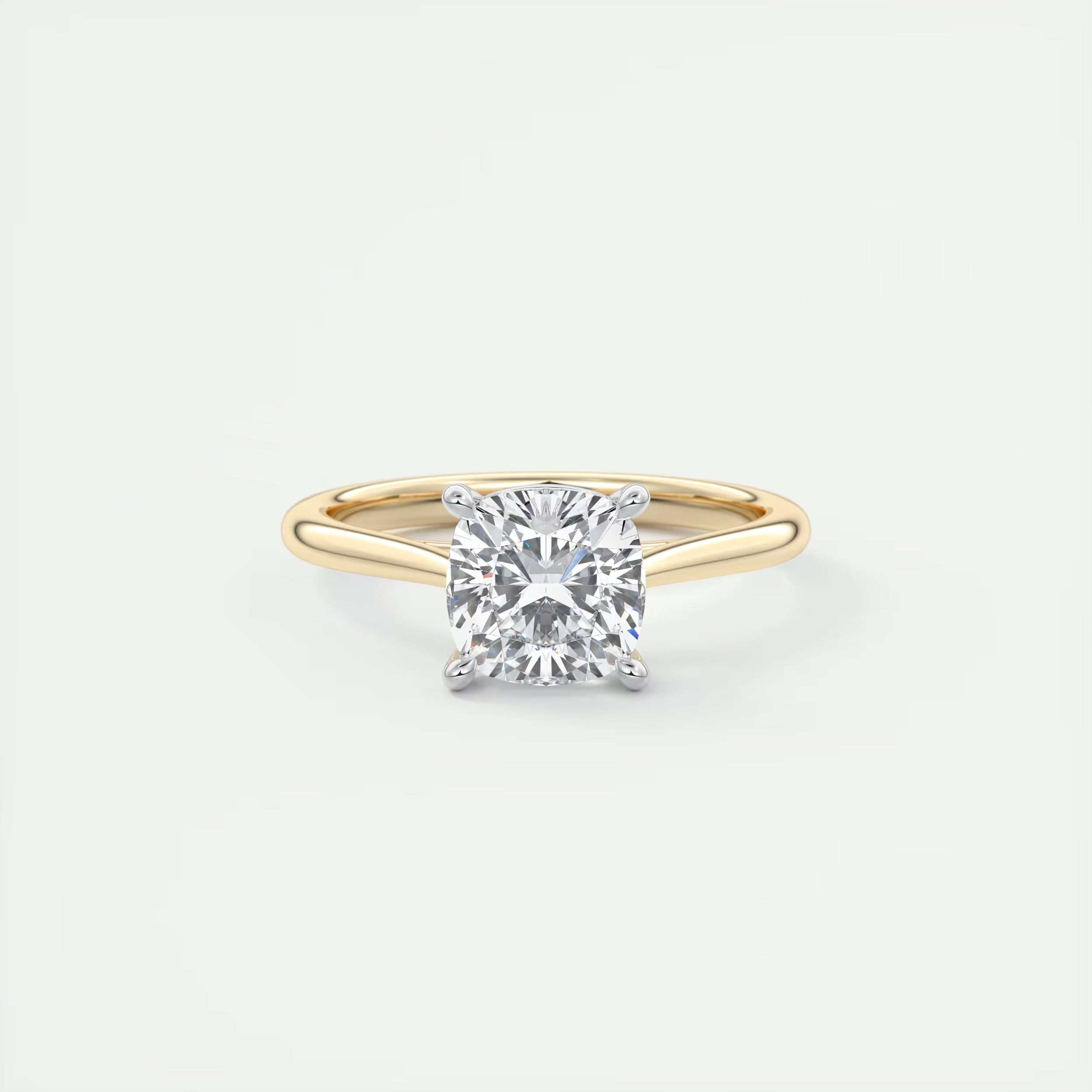 2.00 Ct The Cathedral Two Tone Cushion Gold Cathedral Solitaire with Prongs Engagement Ring