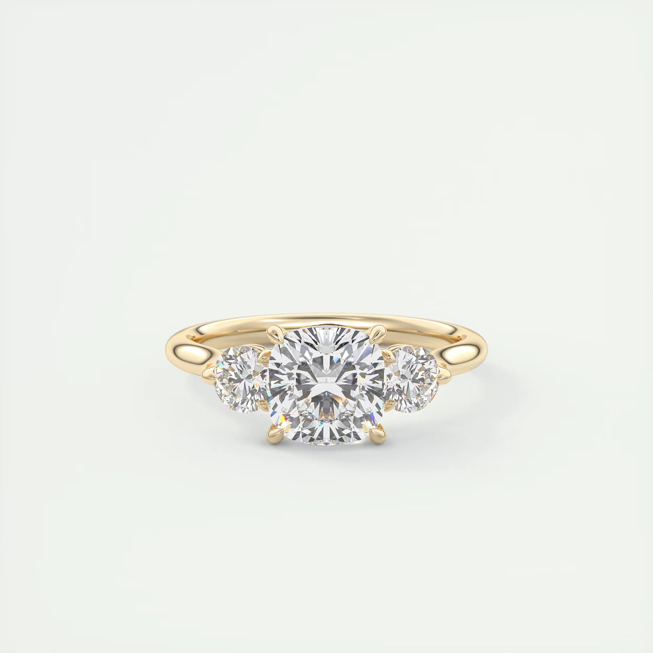 2.50 Ct The Cathedral Three Center Stone Cushion & Side Stone Round Engagement Ring