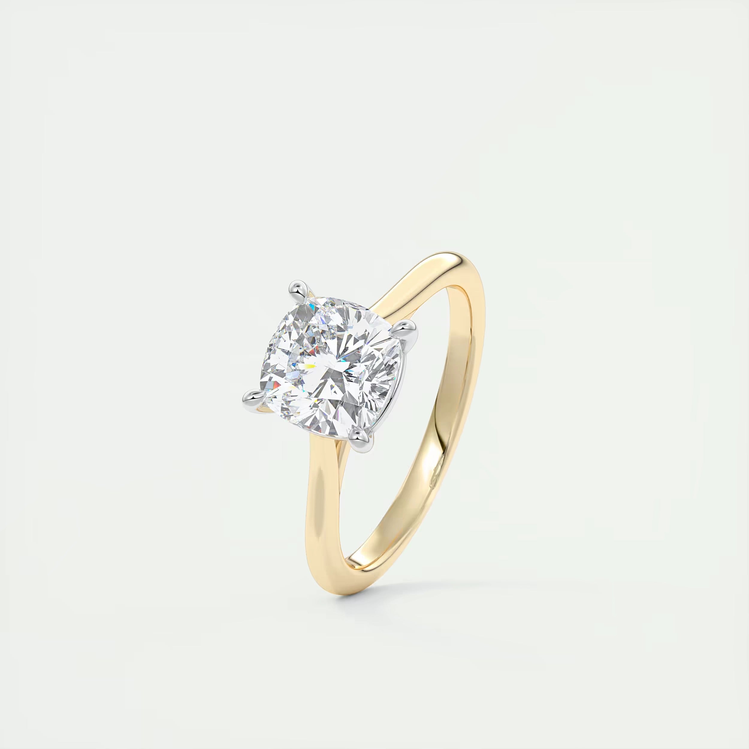 2.00 Ct The Cathedral Two Tone Cushion Gold Cathedral Solitaire with Prongs Engagement Ring