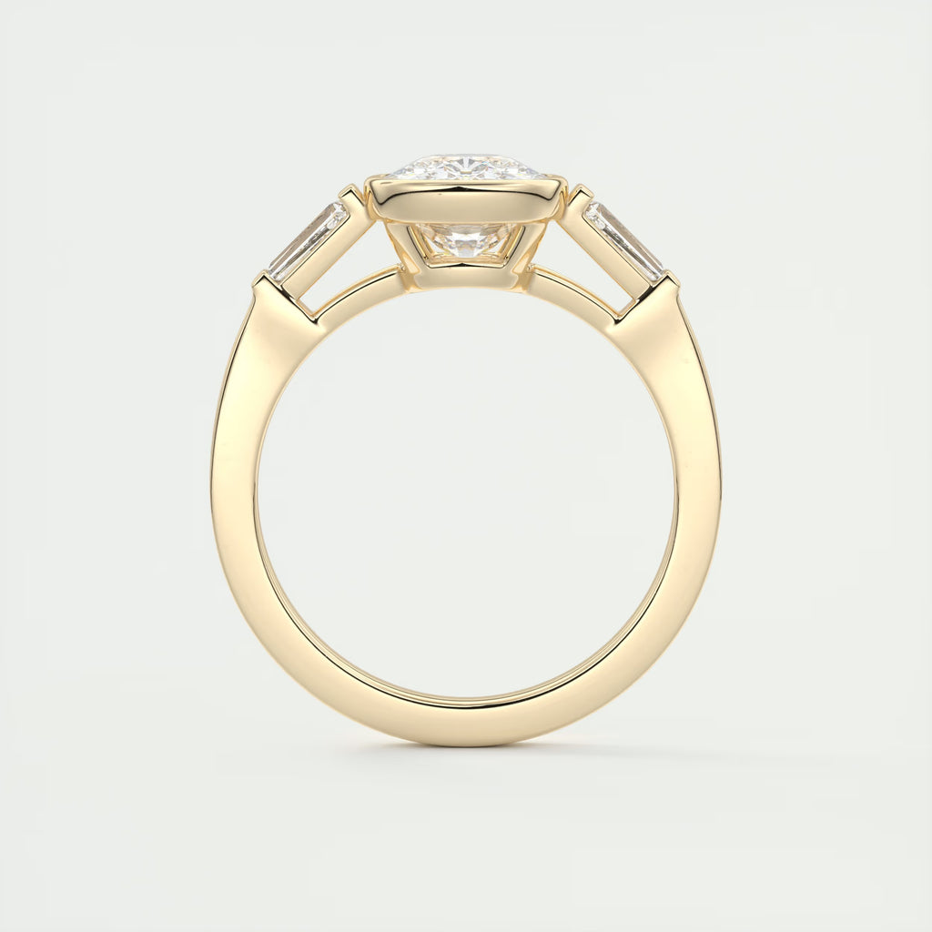 2.30 Ct Lowrider Center Stone Cushion & Side Stone Bagutte Engagement Ring