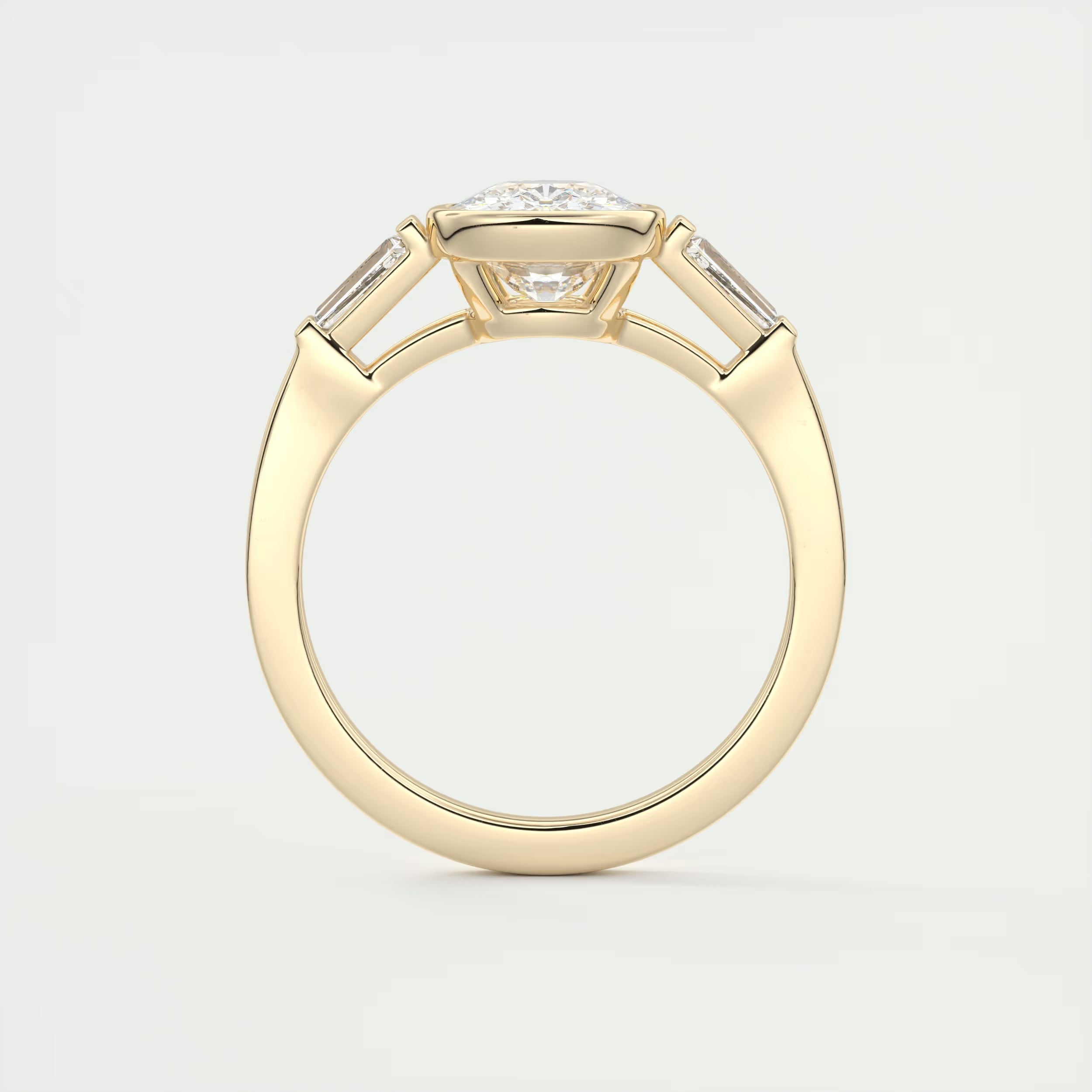 2.30 Ct Lowrider Center Stone Cushion & Side Stone Bagutte Engagement Ring