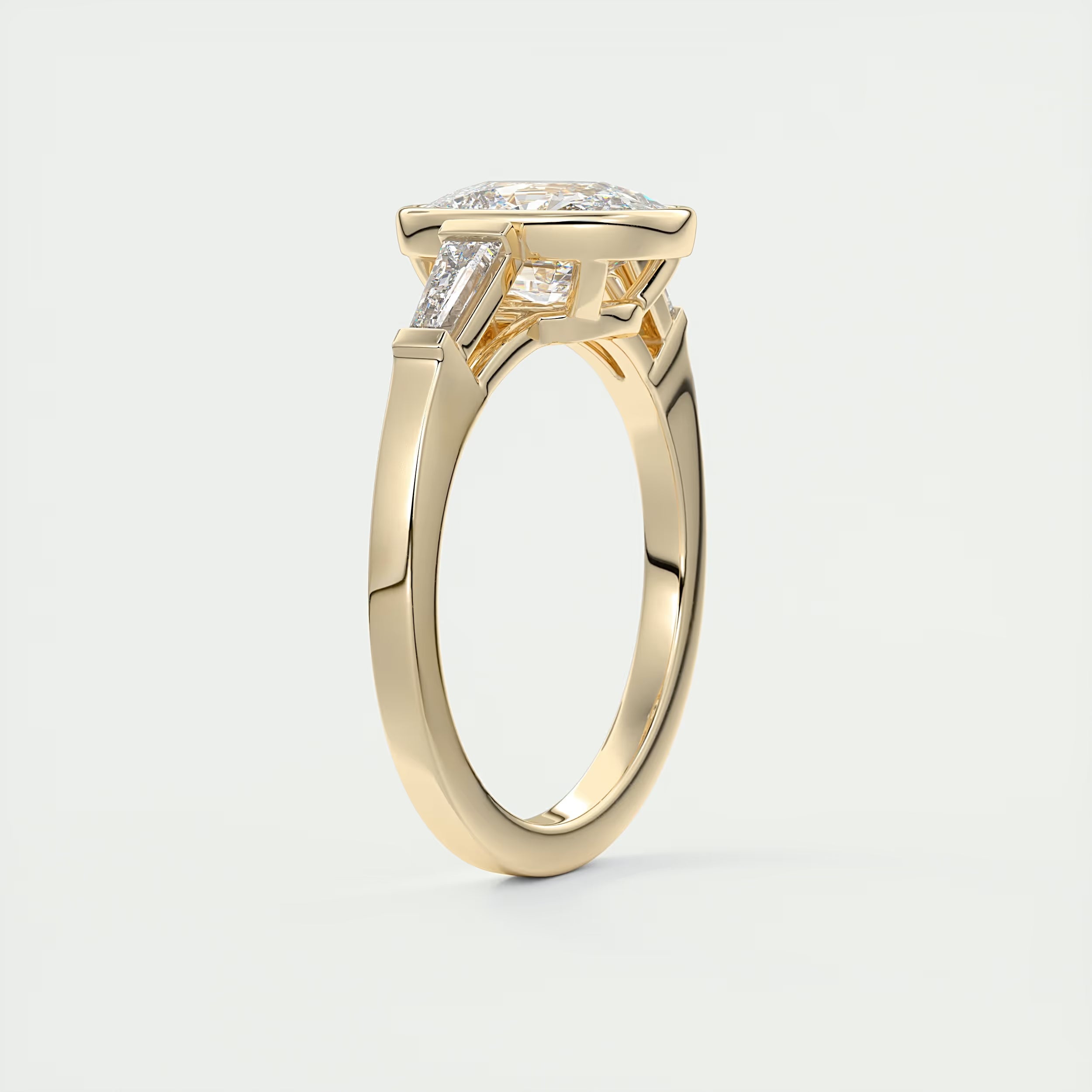 2.30 Ct Lowrider Center Stone Cushion & Side Stone Bagutte Engagement Ring