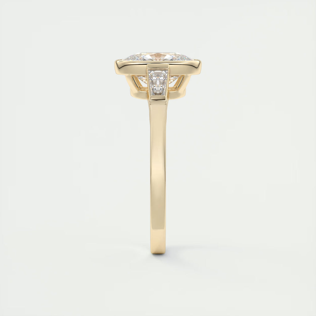 2.30 Ct Lowrider Center Stone Cushion & Side Stone Bagutte Engagement Ring