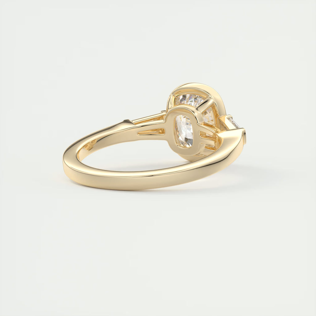 2.30 Ct Lowrider Center Stone Cushion & Side Stone Bagutte Engagement Ring