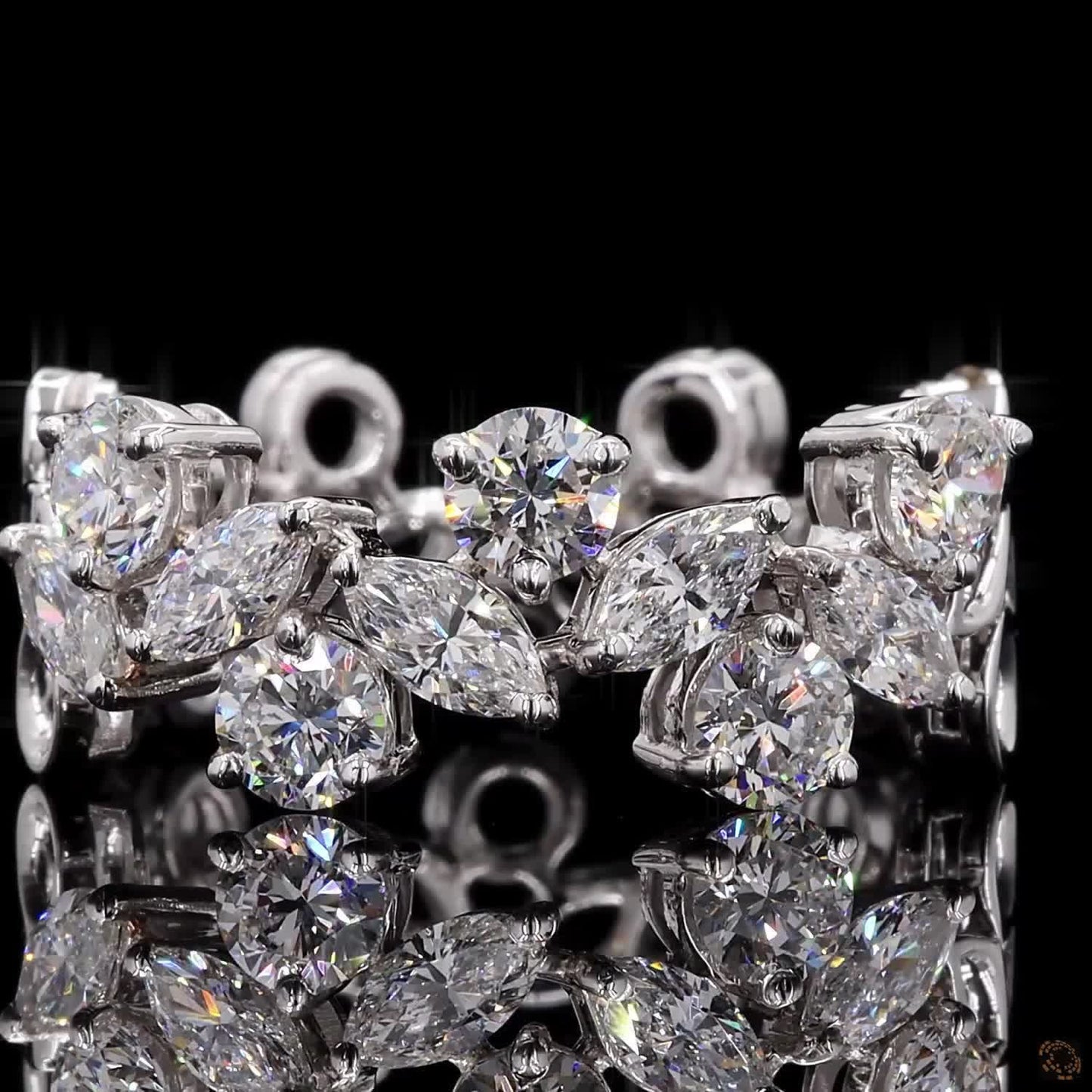 1.51 Ct Marquise Cut With 14K White Gold Scroll Bezel Set Round Diamond Eternity Band