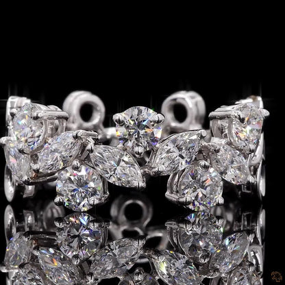 1.51 Ct Marquise Cut With 14K White Gold Scroll Bezel Set Round Diamond Eternity Band