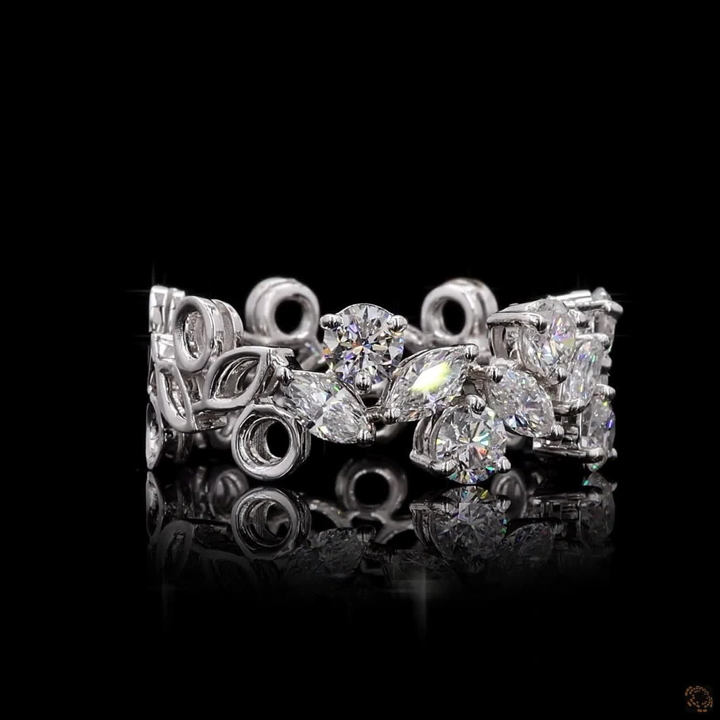 1.51 Ct Marquise Cut With 14K White Gold Scroll Bezel Set Round Diamond Eternity Band