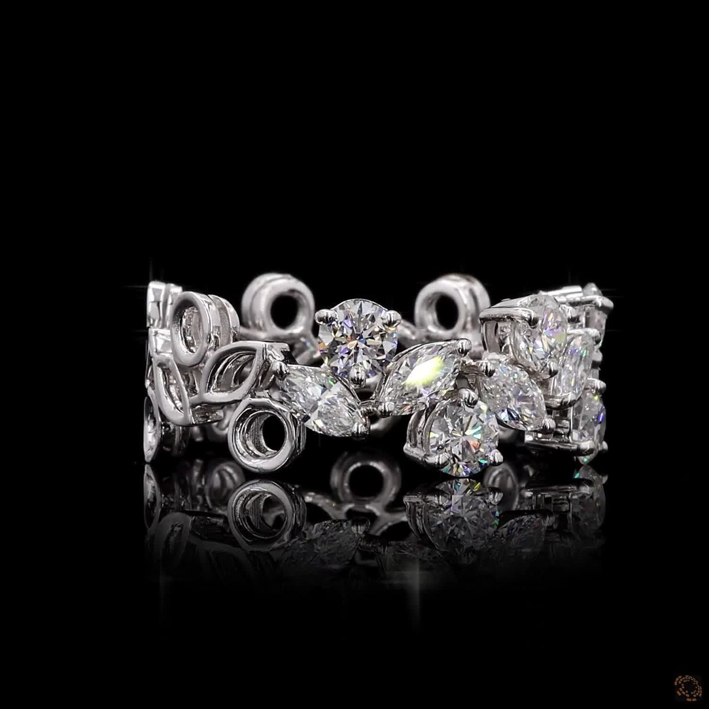 1.51 Ct Marquise Cut With 14K White Gold Scroll Bezel Set Round Diamond Eternity Band