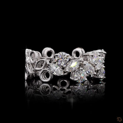 1.51 Ct Marquise Cut With 14K White Gold Scroll Bezel Set Round Diamond Eternity Band