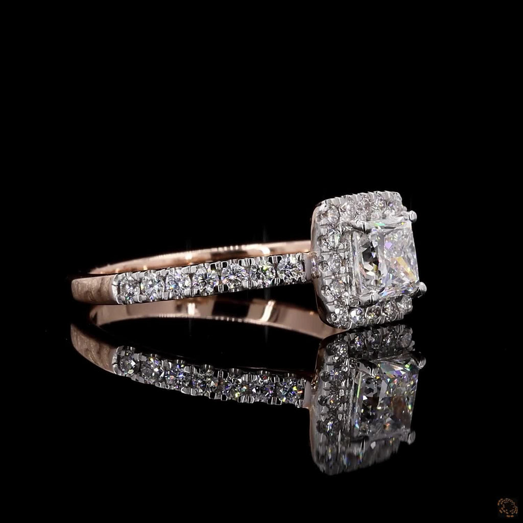 1.70 Ct Princess Cut Halo Diamond Engagement Ring In Rose Gold
