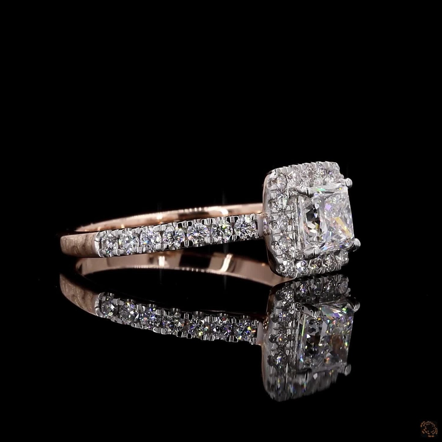 1.70 Ct Princess Cut Halo Diamond Engagement Ring In Rose Gold