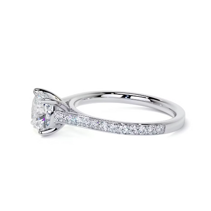 2.50 Ct In Cushion Bardot Scallop Engagement Ring