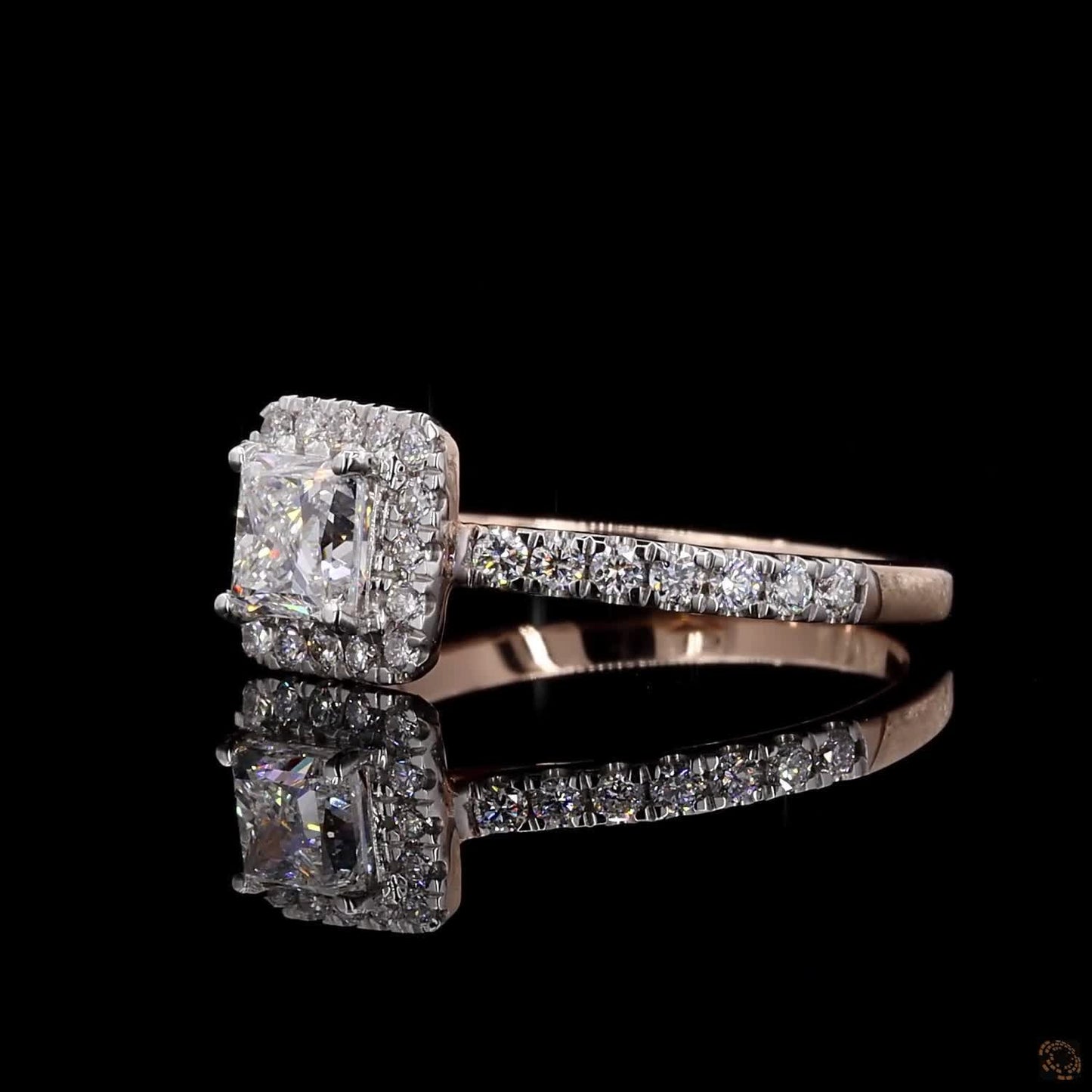 1.70 Ct Princess Cut Halo Diamond Engagement Ring In Rose Gold