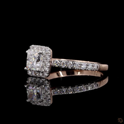 1.70 Ct Princess Cut Halo Diamond Engagement Ring In Rose Gold