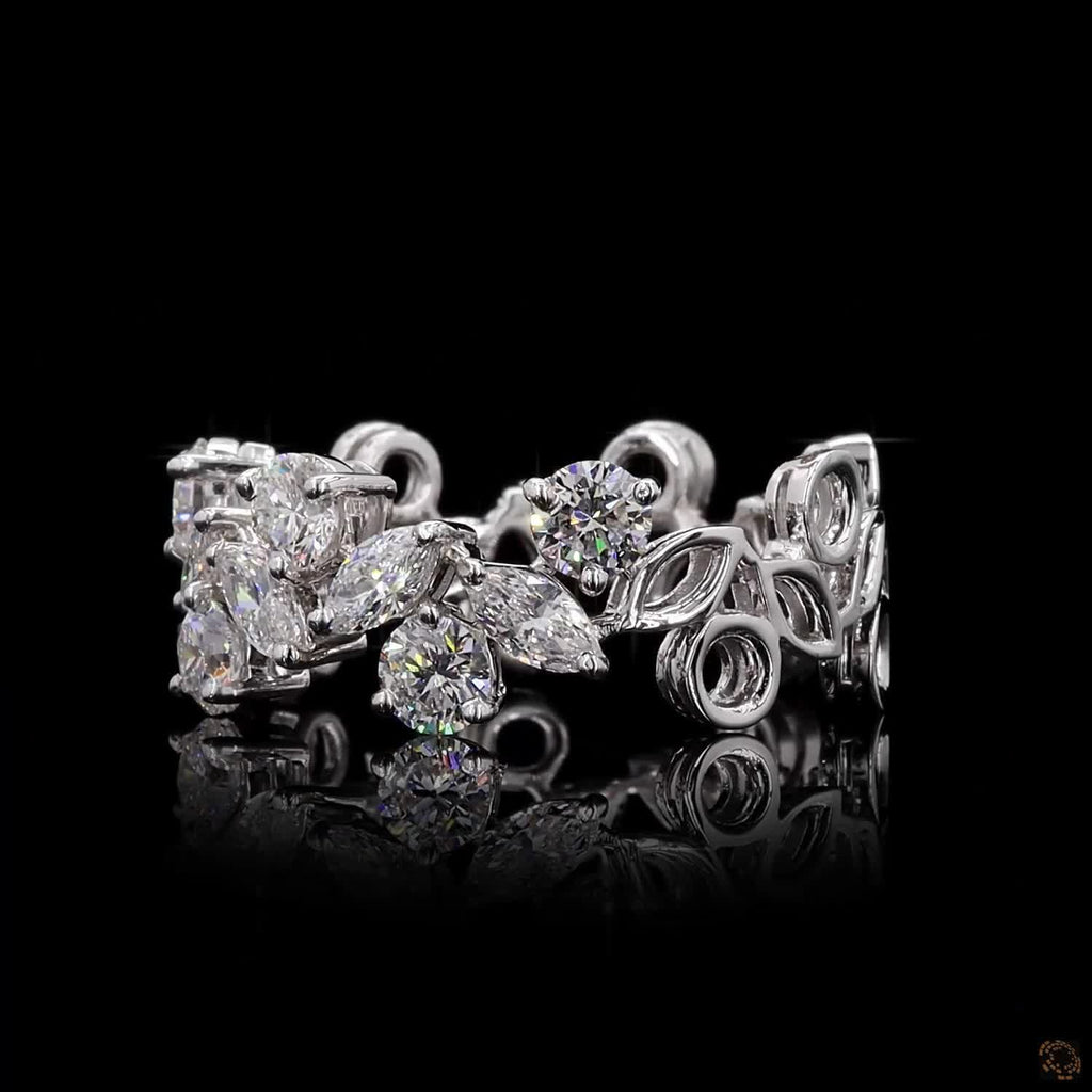 1.51 Ct Marquise Cut With 14K White Gold Scroll Bezel Set Round Diamond Eternity Band