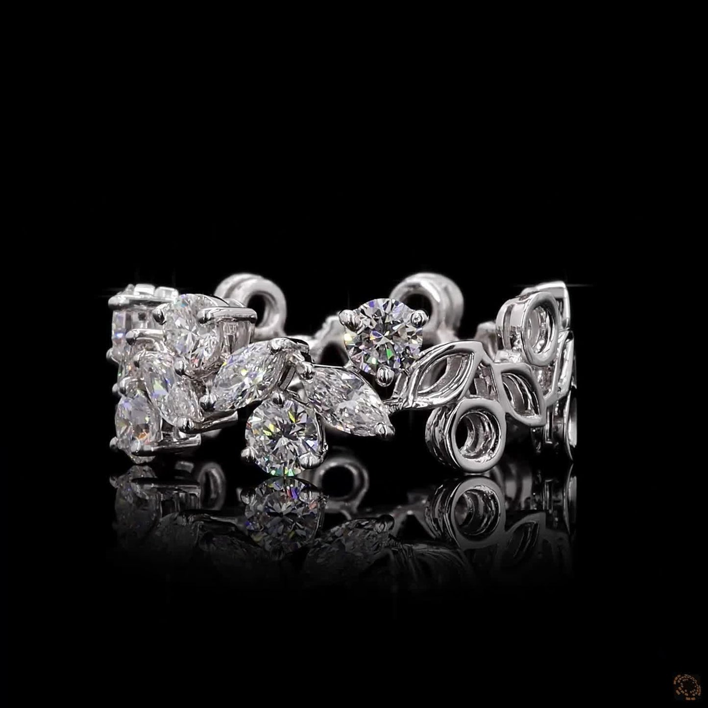 1.51 Ct Marquise Cut With 14K White Gold Scroll Bezel Set Round Diamond Eternity Band