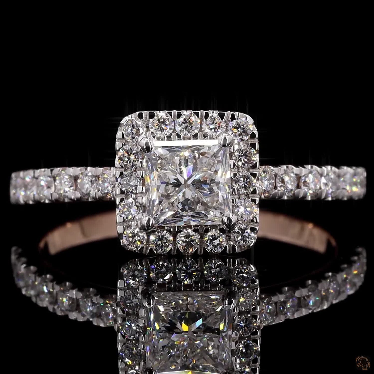 1.70 Ct Princess Cut Halo Diamond Engagement Ring In Rose Gold