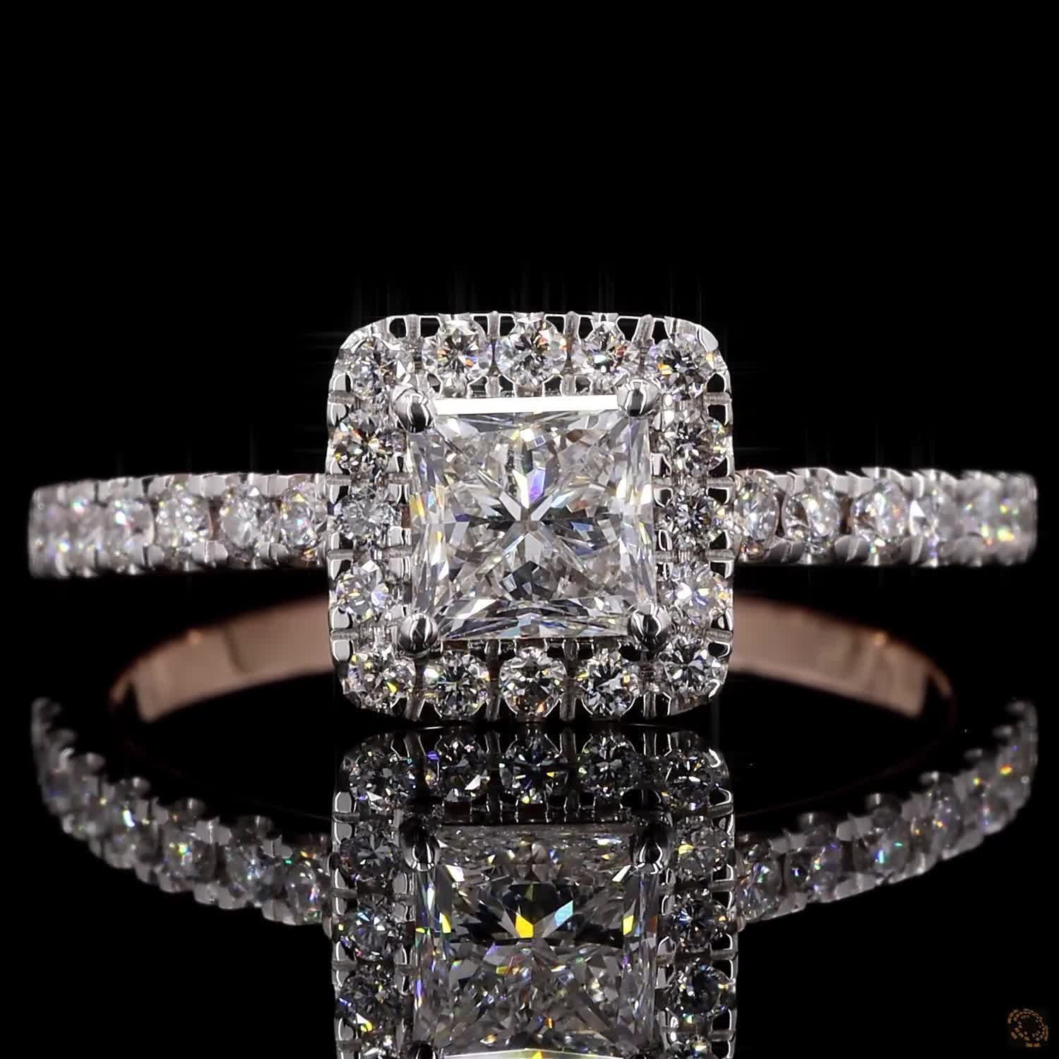 1.70 Ct Princess Cut Halo Diamond Engagement Ring In Rose Gold