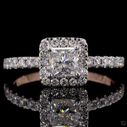 1.70 Ct Princess Cut Halo Diamond Engagement Ring In Rose Gold